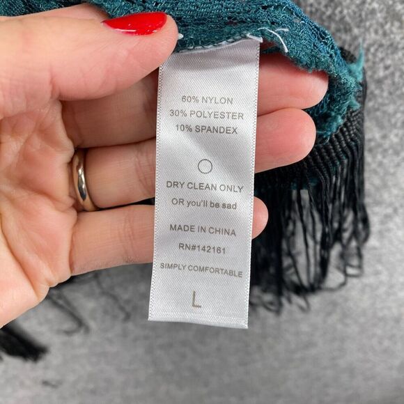 LulaRoe Top Women L Large Blue Floral Crochet Fringe Short Sleeve Open Front - Picture 6 of 9